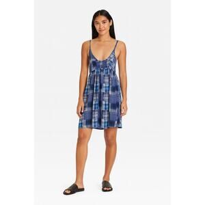 Faded Glory Women’s Blue Plaid Sundress Cotton Casual Dress Size 12